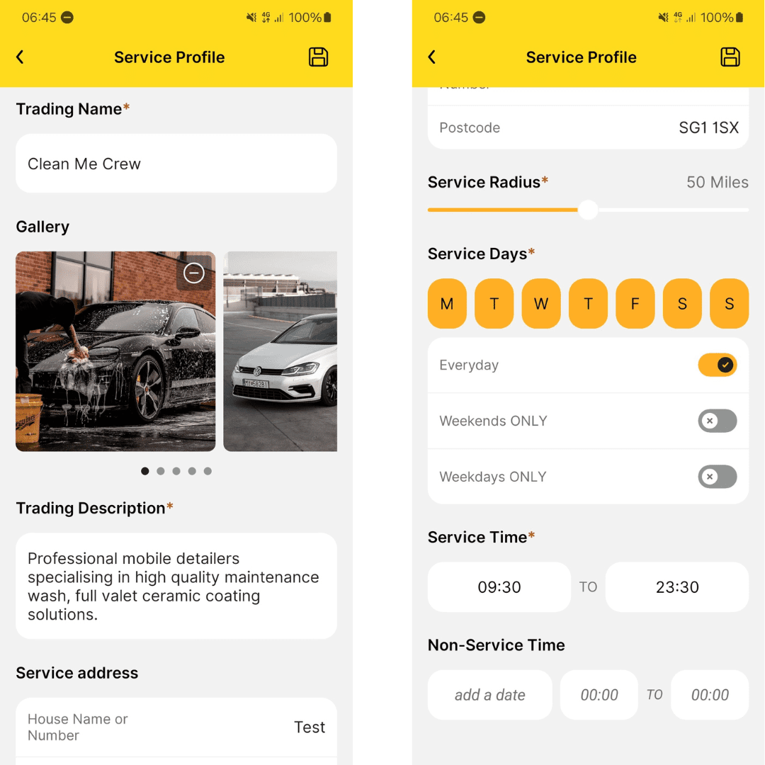 Edit service profile