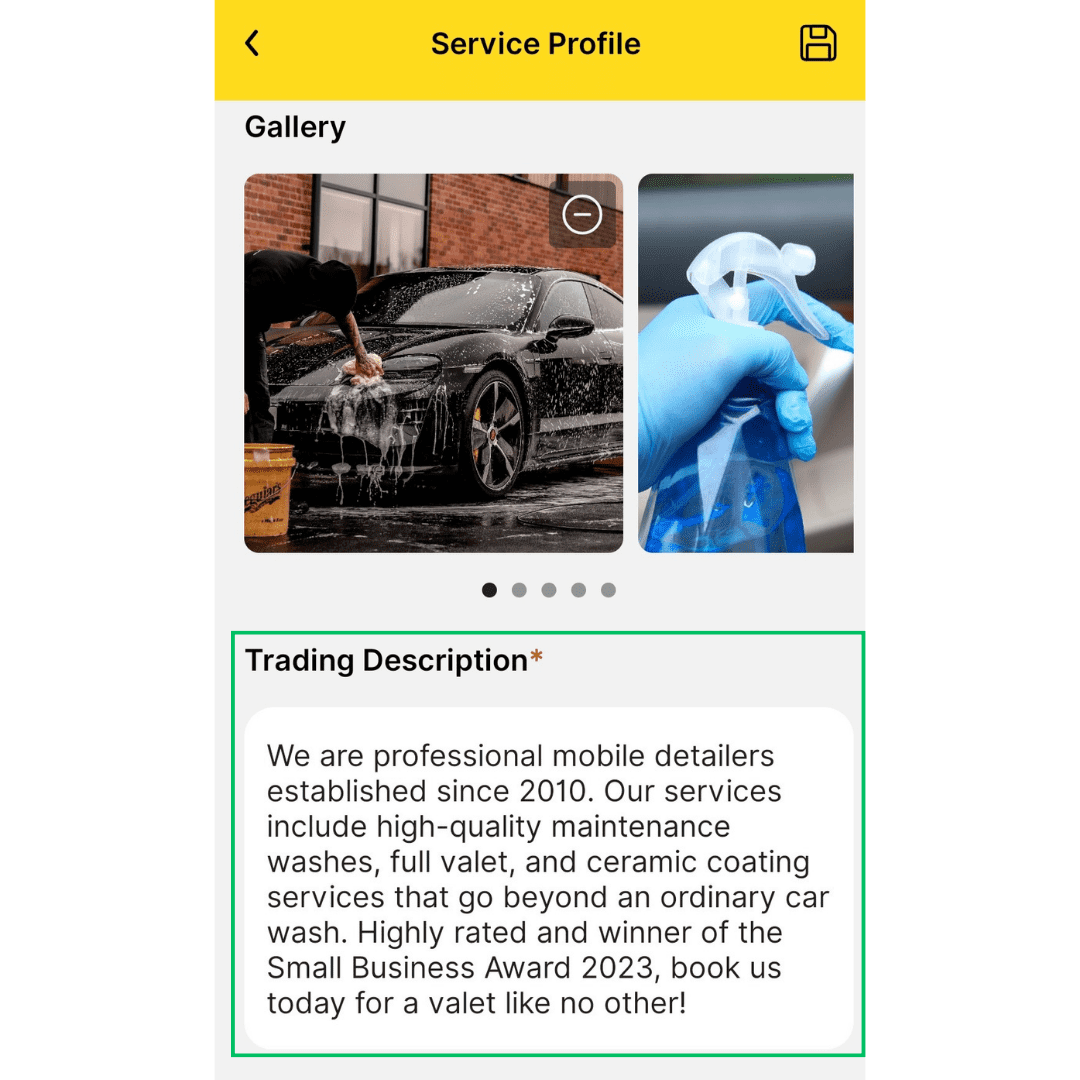 Trading description example